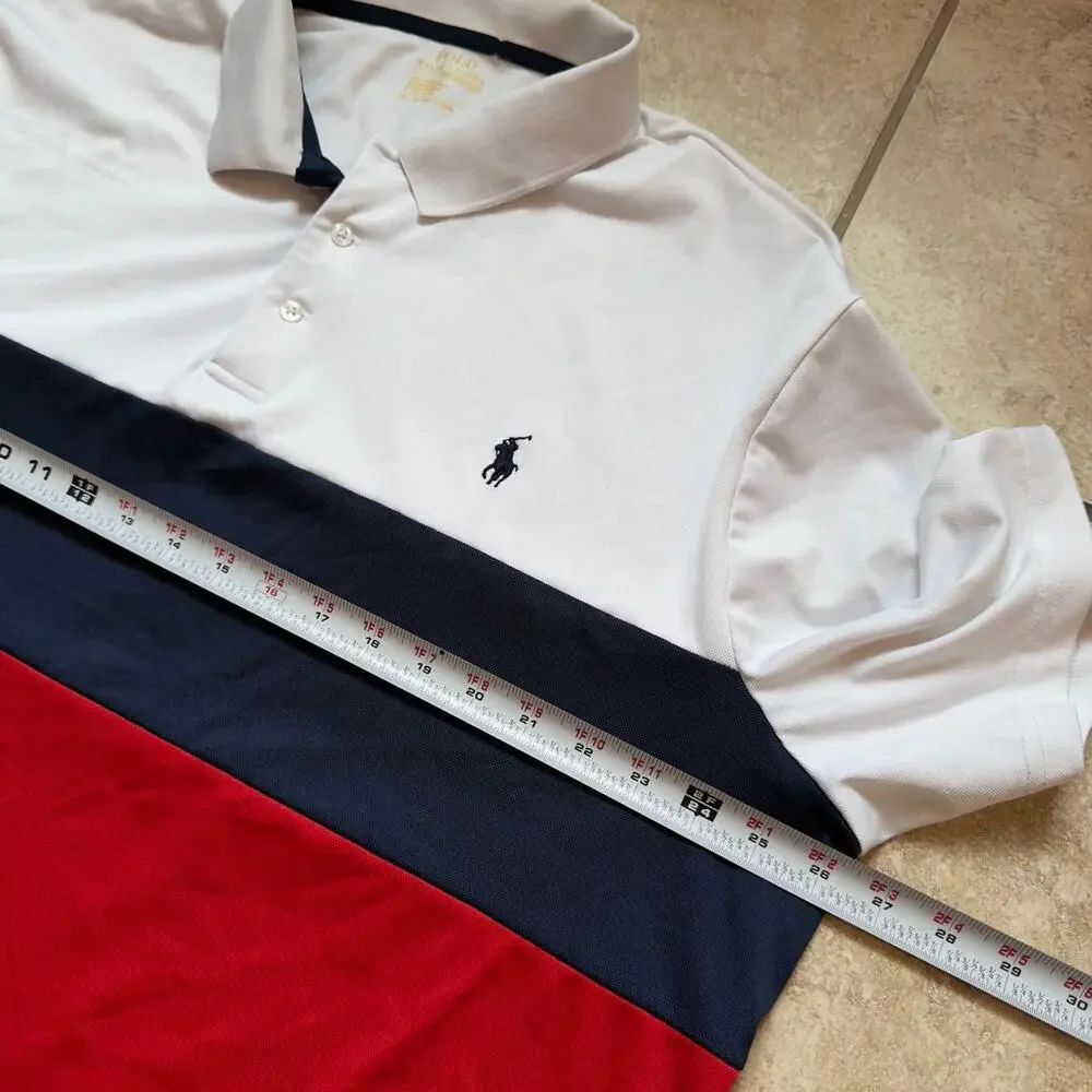 Polo by Ralph Lauren Performance White and Blue Short Sleeve Polo Shirt Size XXL